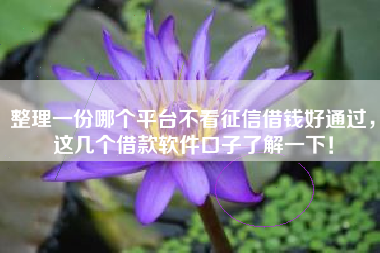 整理一份哪个平台不看征信借钱好通过，这几个借款软件口子了解一下！