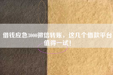 借钱应急3000微信转账，这几个借款平台值得一试！