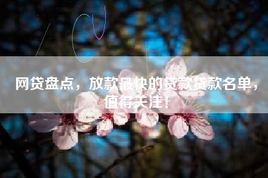 网贷盘点,放款最快的贷款贷款名单,值得关注! 网贷盘点,放款最快的贷款贷款名单,值得关注!