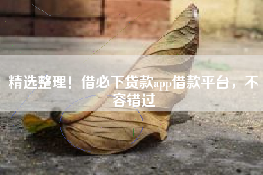 精选整理！借必下贷款app借款平台，不容错过