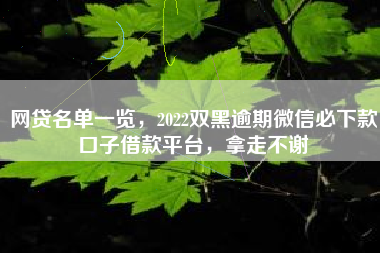 网贷名单一览，2022双黑逾期微信必下款口子借款平台，拿走不谢