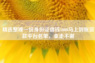 精选整理一份身份证借钱5000马上到账贷款平台名单，拿走不谢