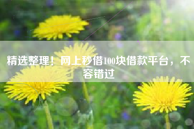 精选整理！网上秒借100块借款平台，不容错过