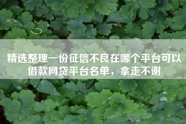 精选整理一份征信不良在哪个平台可以借款网贷平台名单，拿走不谢