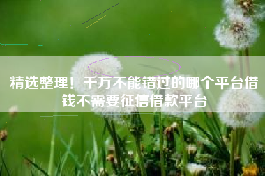 精选整理！千万不能错过的哪个平台借钱不需要征信借款平台
