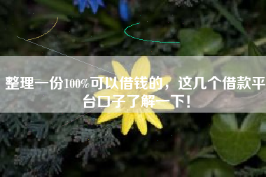 整理一份100%可以借钱的，这几个借款平台口子了解一下！