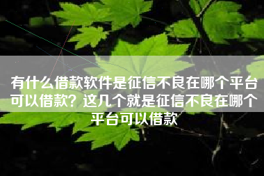有什么借款软件是征信不良在哪个平台可以借款？这几个就是征信不良在哪个平台可以借款