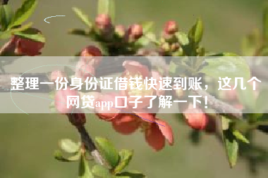 整理一份身份证借钱快速到账，这几个网贷app口子了解一下！