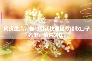 网贷盘点，临时用钱快速借款借款口子名单，值得关注！
