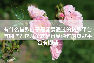有什么借款口子是容易通过的贷款平台有哪些？这几个就是容易通过的贷款平台有哪些