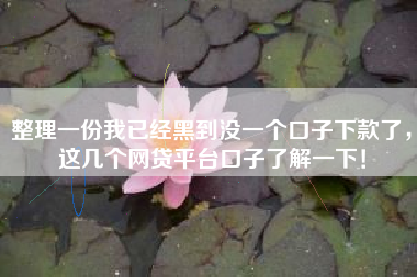 整理一份我已经黑到没一个口子下款了，这几个网贷平台口子了解一下！