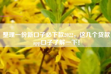 整理一份新口子必下款2022，这几个贷款app口子了解一下！