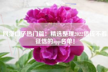 网贷口子热门篇：精选整理2022借钱不看征信的app名单！