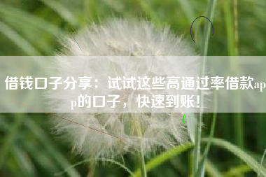借钱口子分享：试试这些高通过率借款app的口子，快速到账！