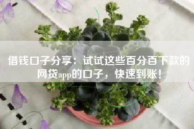 借钱口子分享：试试这些百分百下款的网贷app的口子，快速到账！