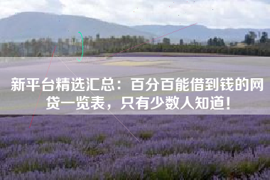 新平台精选汇总：百分百能借到钱的网贷一览表，只有少数人知道！