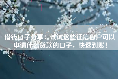 借钱口子分享：试试这些征信白户可以申请什么贷款的口子，快速到账！