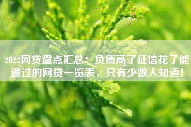 2022网贷盘点汇总：负债高了征信花了能通过的网贷一览表，只有少数人知道！