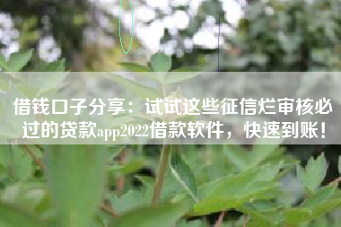 借钱口子分享：试试这些征信烂审核必过的贷款app2022借款软件，快速到账！