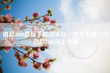 借款3000直接下款的平台，这个无视一切借款3000马上到账