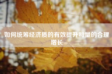 如何统筹经济质的有效提升和量的合理增长
